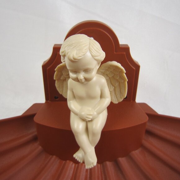 Vintage 1993 Artline Plastic Reddish Brown Bird/Seed Tray Deck Mount with Angel - Picture 2 of 9